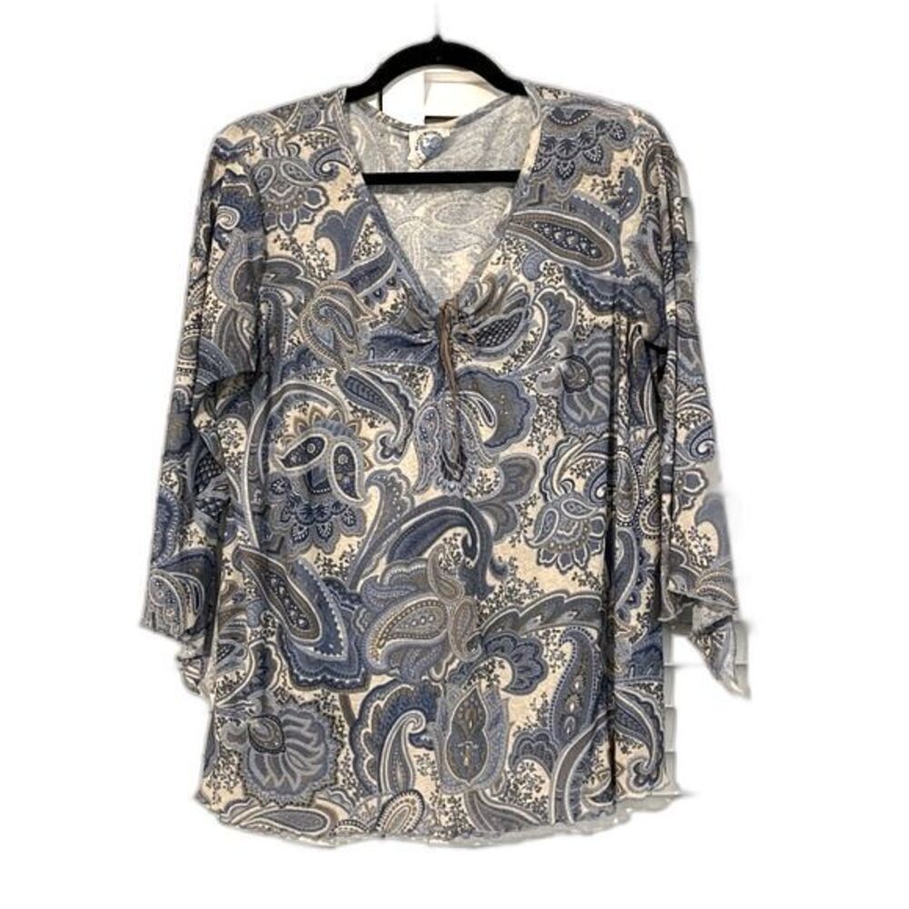 Vintage Y2K Planet Motherhood Blue Paisley Peasant Blouse size large